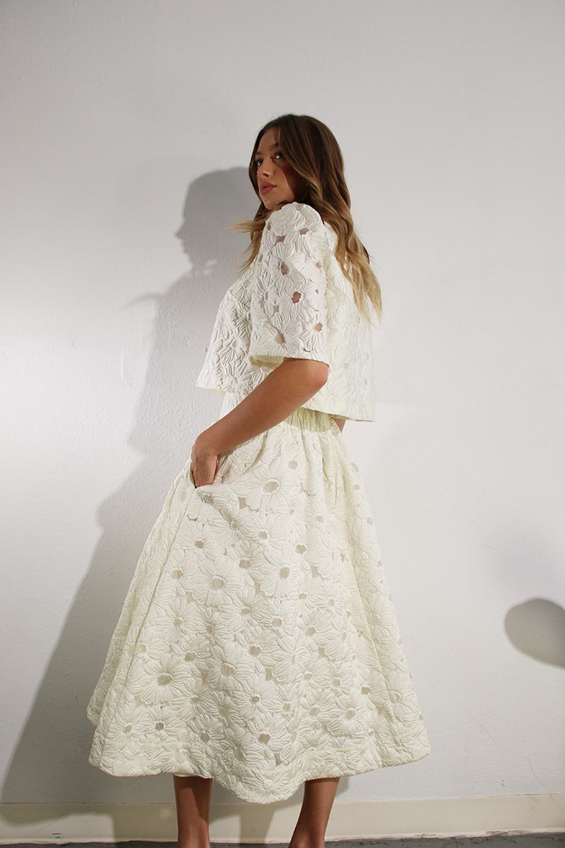 Gray Simple & Sweet Floral Maxi Skirt Outfit Sets