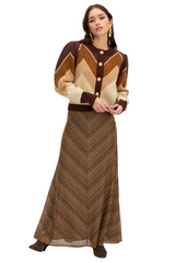 White Smoke Fuzzy Chevron Sweater in Brown Multi Sweater