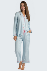 Lavender Charleston Blue Stripe Emb Crop Pajama Set PJ Set