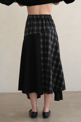 Black Plaid Contrast Midi Skirt Midi Skirt