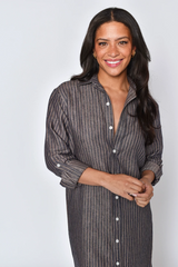 Lavender Linen Denim/Khaki Stripe Girlfriend Midi Dress Midi Dress