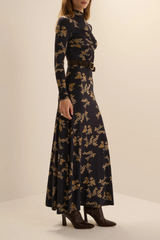 Light Gray The Lucia Dress in Navy Vine Floral Maxi Dress