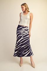 Gray Wild World Zebra Print Midi Skirt Midi Skirt