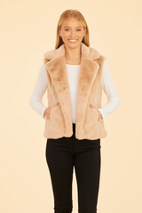 Bisque Plush Faux Fur Notch Collar Vest Vest