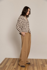 Gray Andrea Blouse in Natural Plaid Blouse