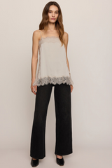Gray Roselle Lace Cami Tank Top