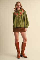 Bisque On The Road Again Button Down Top Top