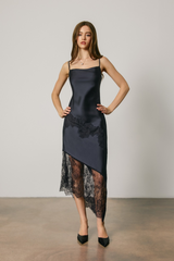 Light Gray Love Letter Lace Trim Slip Dress Midi Dress
