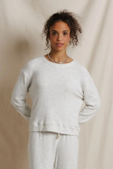 Light Gray Brinley Brushed Cotton Mohair Crew Long Sleeve Sweater
