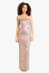 Beige Chana | Sequin Embellished Gown Formal Dress