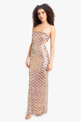 Beige Chana | Sequin Embellished Gown Formal Dress
