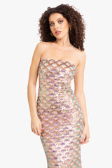 Antique White Chana | Sequin Embellished Gown Formal Dress
