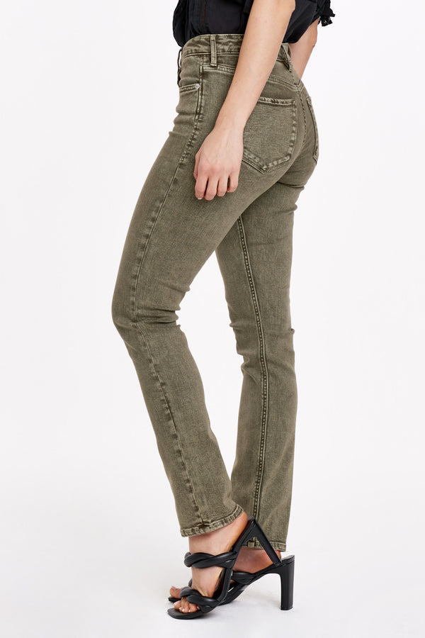 Dark Olive Green Blaire High Rise Full Clean Hem Jean Jeans