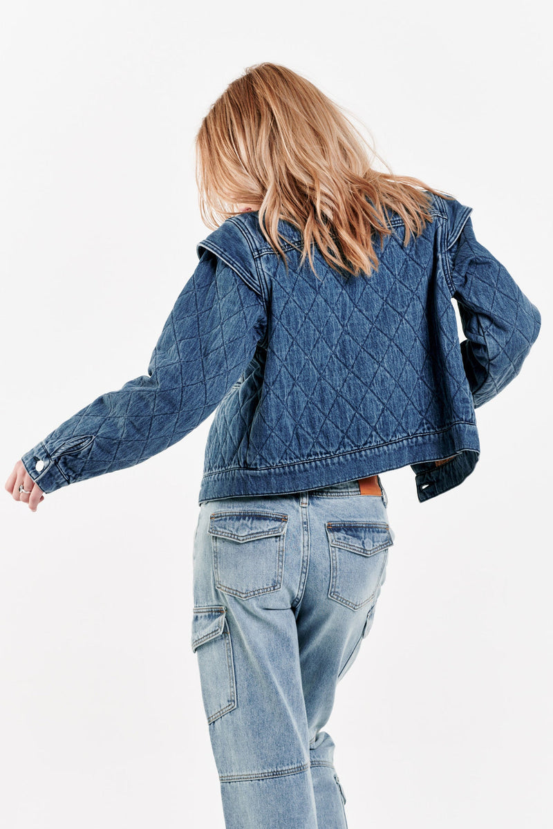 Dark Slate Gray Courtney Quilted Boxy Denim Jacket Jacket