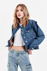 Dark Slate Gray Courtney Quilted Boxy Denim Jacket Jacket