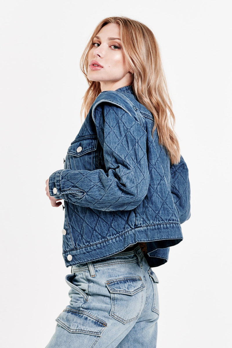 Dark Slate Gray Courtney Quilted Boxy Denim Jacket Jacket
