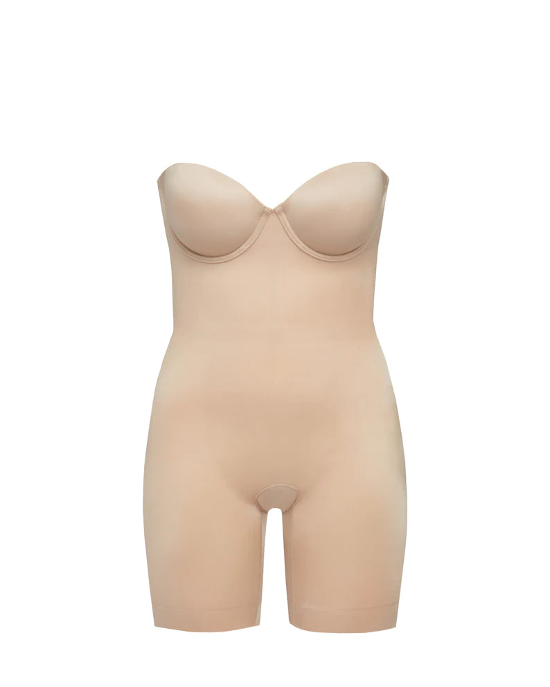 Tan Suit Your Fancy Strapless Cupped Mid-Thigh Bodysuit Spanx
