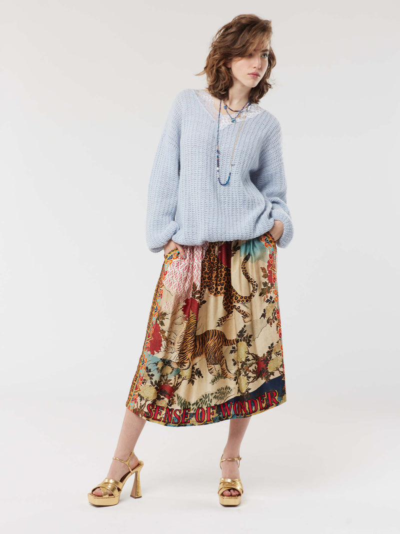 Light Gray Vanessa Printed Midi Skirt Midi Skirt