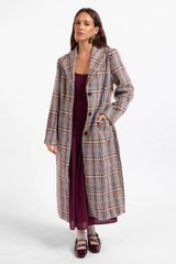 White Smoke Flower Bed Plaid Coat in Grey Wine Multi Coat