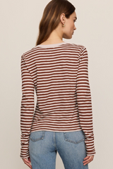 Rosy Brown Junie Long Sleeve Striped Slub Tee Tee