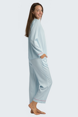 Lavender Charleston Blue Stripe Emb Crop Pajama Set PJ Set