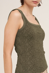 Dark Olive Green Sally Scoop Neck Tonal Snake Top Tank Top