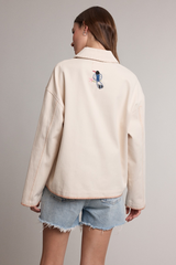 Light Gray Bird Embroidery Utility Jacket Jacket