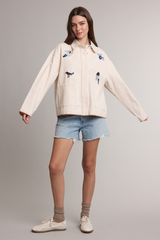 Light Gray Bird Embroidery Utility Jacket Jacket