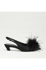Lavender Finch Feather Slingback Pump | Black Heel