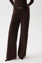 Black Jadyn Corduroy Mid Rise Palazzo Jean | Mocha Jeans