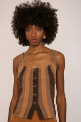 Lenora Top in Brown Paneled Denim Top