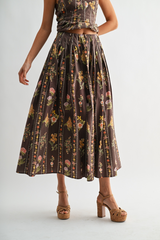 Lavender Autumn Romance Floral Midi Skirt Midi Skirt