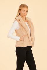 Bisque Plush Faux Fur Notch Collar Vest Vest