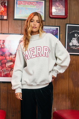 Black MERRY Embroidered Mock Neck Sweatshirt Sweatshirt