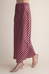 Antique White Lines Of Love Striped Satin Midi Skirt Midi Skirt