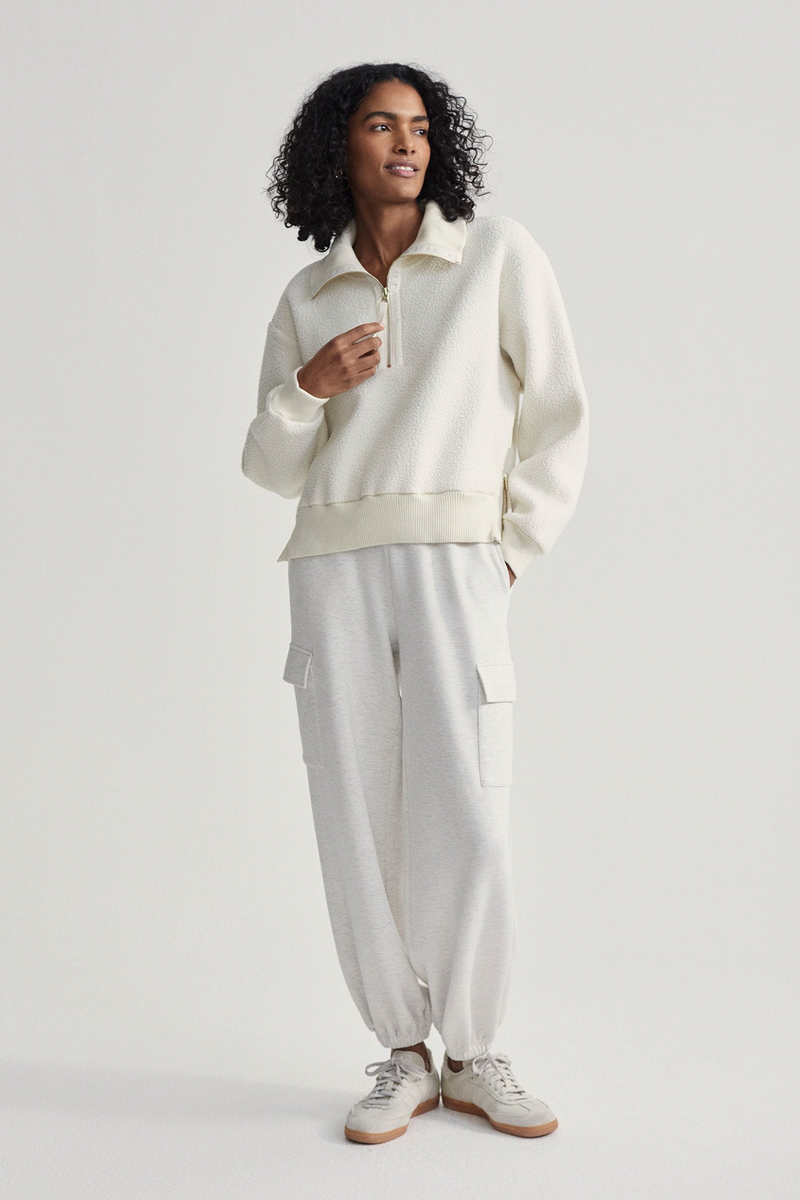 Light Gray Roselle Half Zip Fleece Sweater