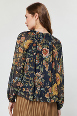 Lavender Andre Floral Pleated Blouse Top