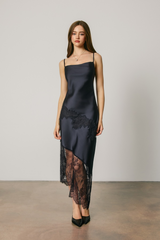 Light Gray Love Letter Lace Trim Slip Dress Midi Dress