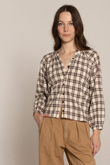Gray Andrea Blouse in Natural Plaid Blouse