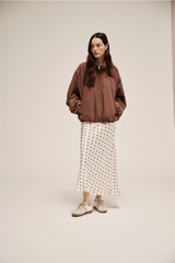 Light Gray Flower Power Satin Slip Skirt Midi Skirt