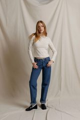 Dark Gray Lisa Long Sleeve Stripe Crew Tee