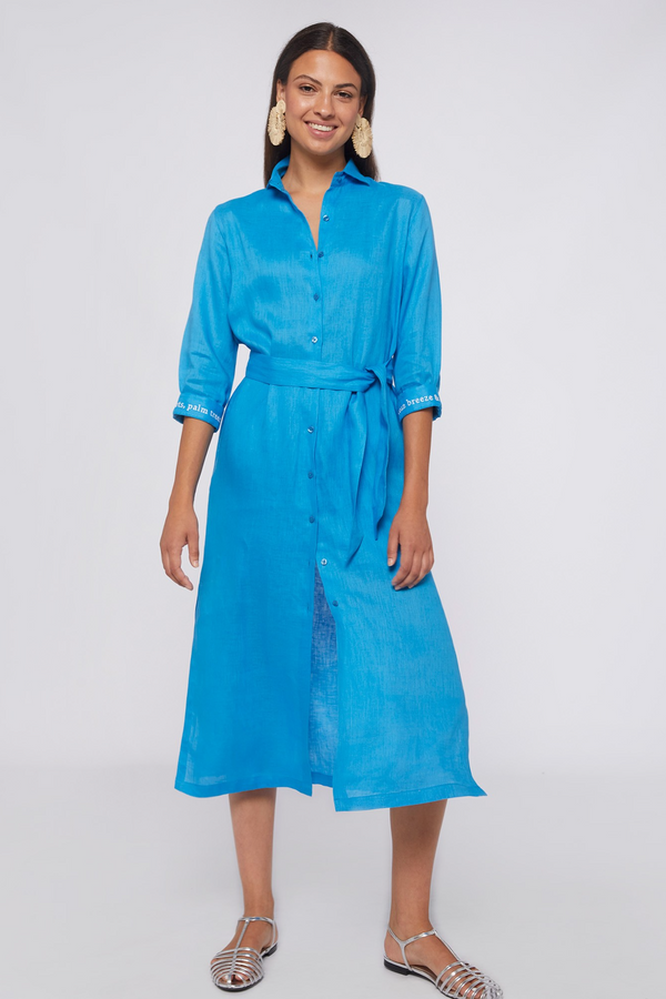 Light Sea Green Antonella Dress - Blue Linen Midi Dress