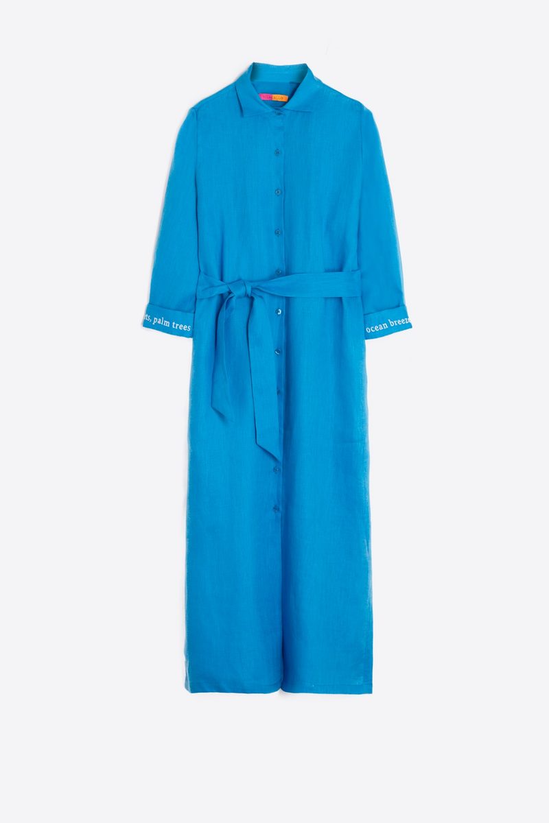 White Smoke Antonella Dress - Blue Linen Midi Dress
