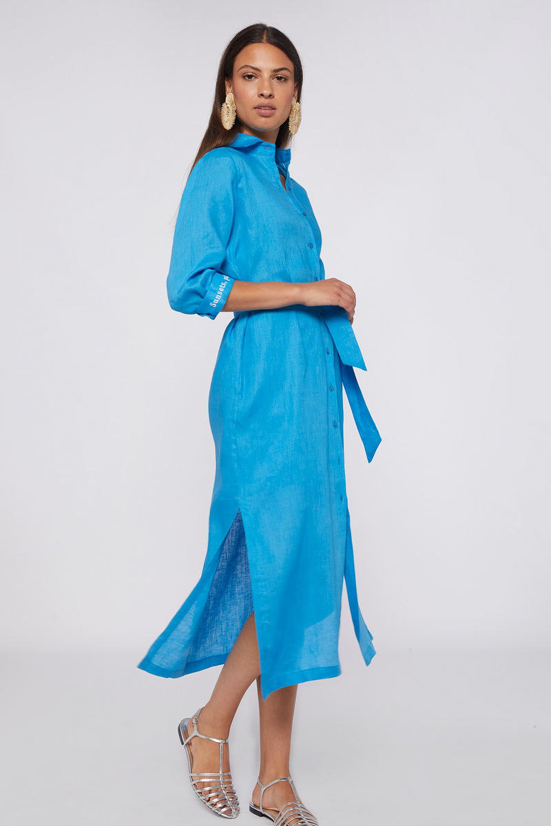 Light Gray Antonella Dress - Blue Linen Midi Dress