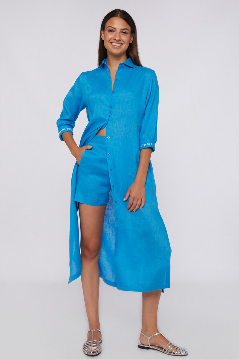 Light Gray Antonella Dress - Blue Linen Midi Dress