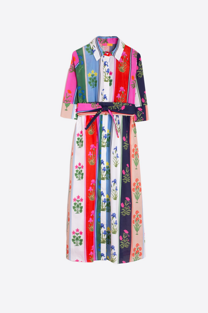 White Smoke Brenda Dress in Colorful Stripe Midi Dress