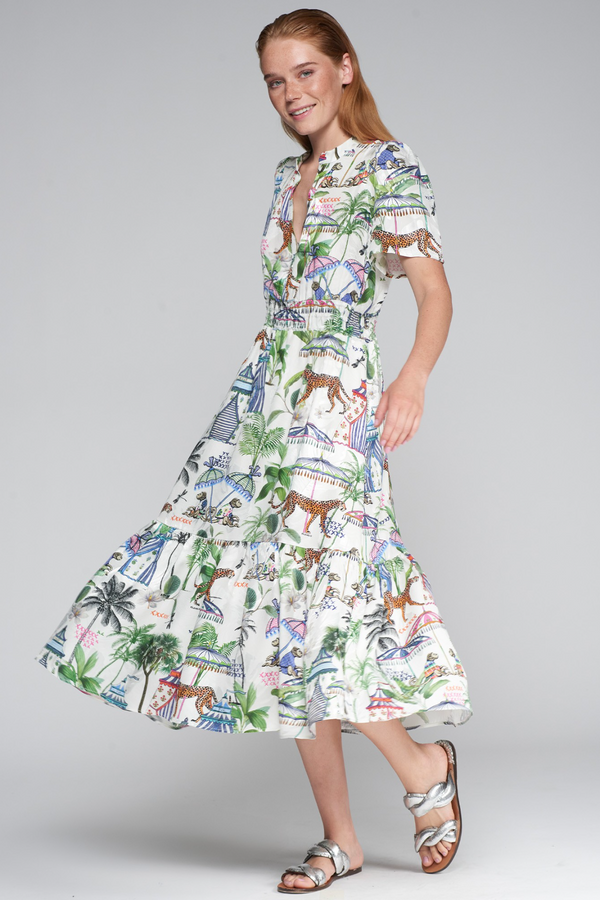 Light Gray Ivy Dress in Jungle Print Midi Dress