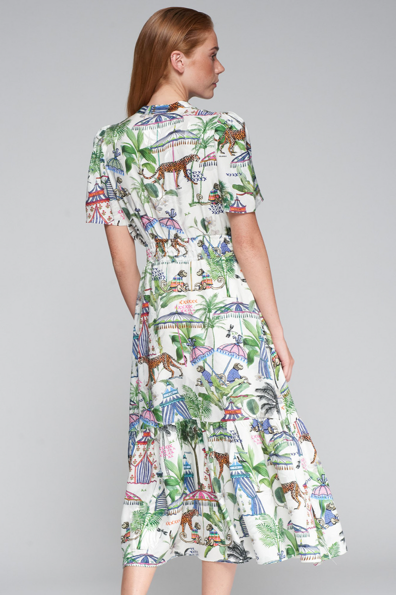 Light Gray Ivy Dress in Jungle Print Midi Dress