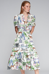 Light Gray Ivy Dress in Jungle Print Midi Dress