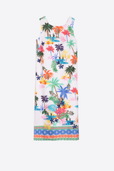 White Smoke Liana Dress in Colorful Palms Midi Dress